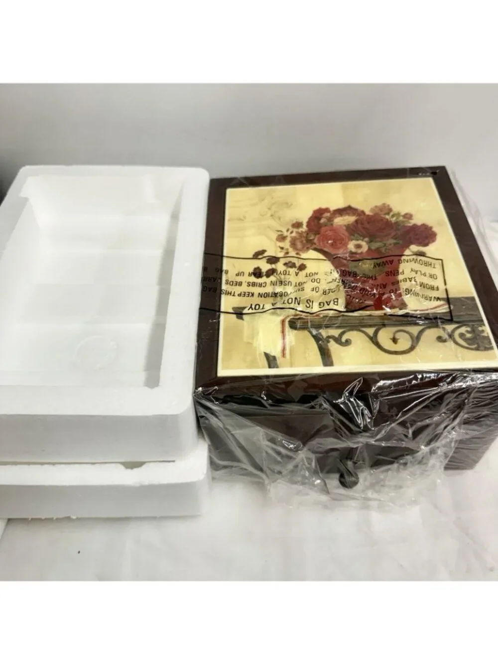 Vintage 2004 Croft & Barrow Wooden Jewelry Box Floral Ceramic Lid 2 Drawer New